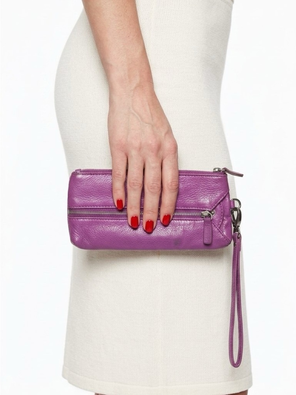 DANIER PURPLE LEATHER WRISTLET CLUTCH BAG WOMAN